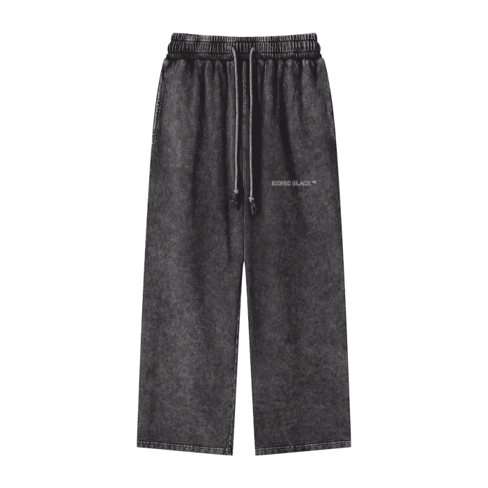 Acid Wash Straight Leg Pants - 360 GSM - iconic - black - za